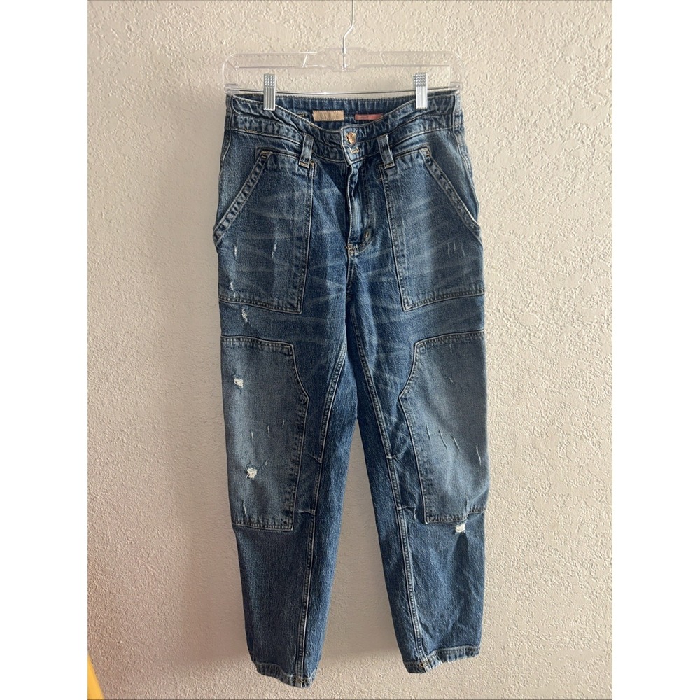 Pilcro Distressed Ankle Cropped Jeans in Medium Blue